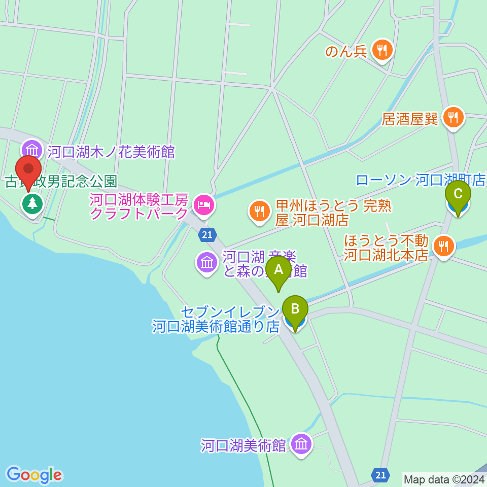 河口湖円形ホール周辺のコンビニエンスストア一覧地図