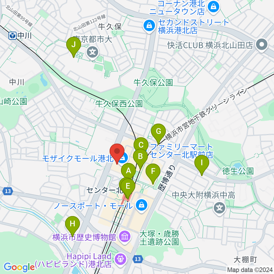 島村楽器 モザイクモール港北店周辺のコンビニエンスストア一覧地図