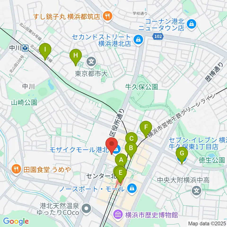島村楽器 モザイクモール港北店周辺のコンビニエンスストア一覧地図