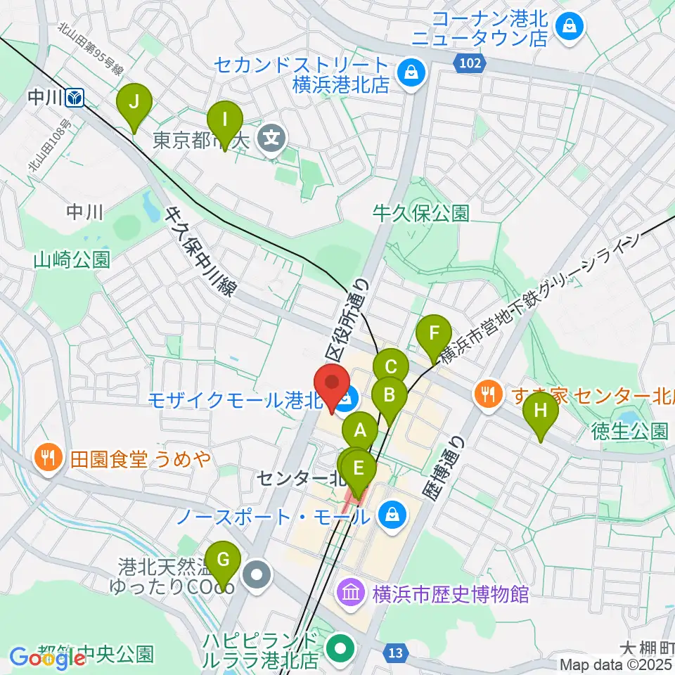 島村楽器 モザイクモール港北店周辺のコンビニエンスストア一覧地図
