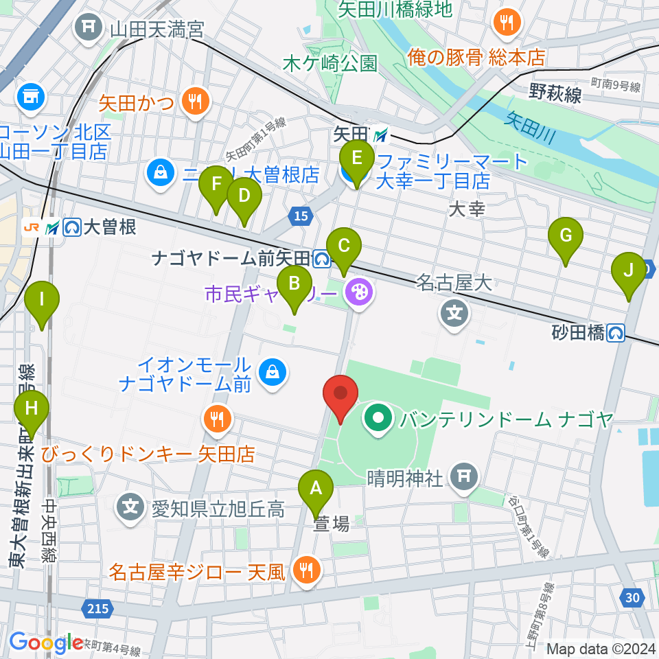 バンテリンドーム ナゴヤ周辺のコンビニエンスストア一覧地図