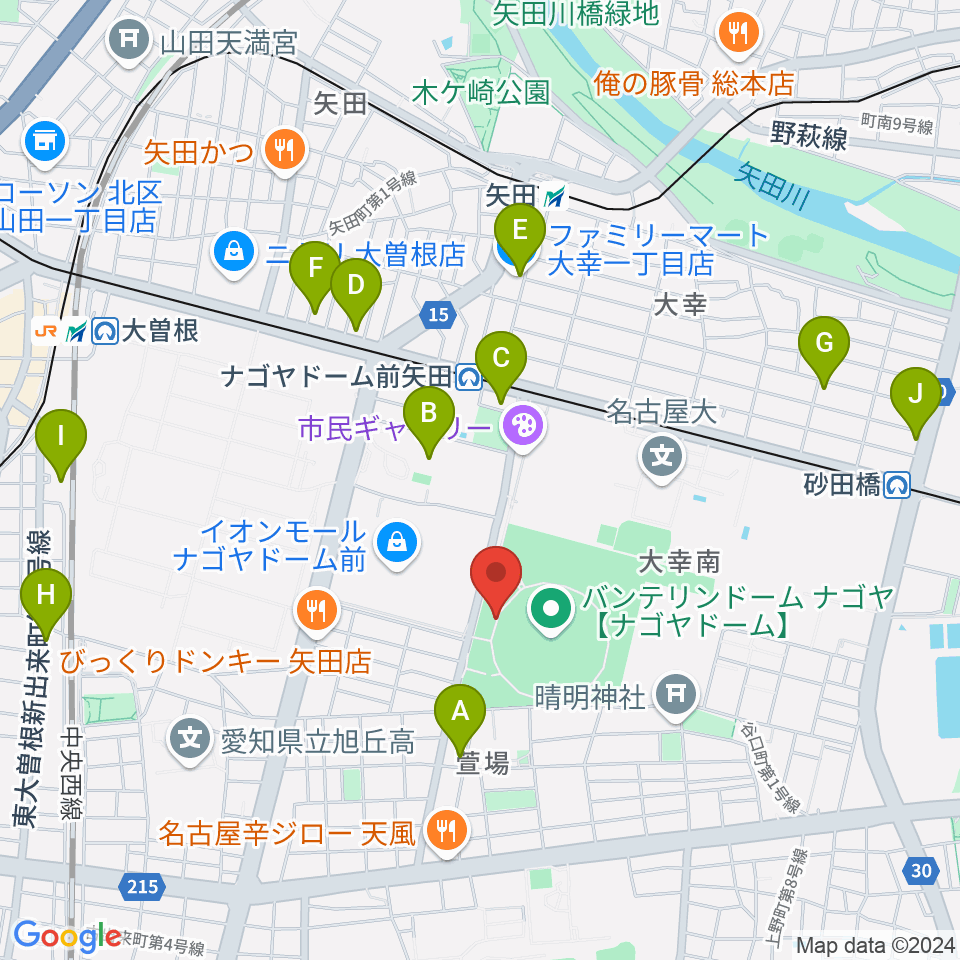 バンテリンドーム ナゴヤ周辺のコンビニエンスストア一覧地図