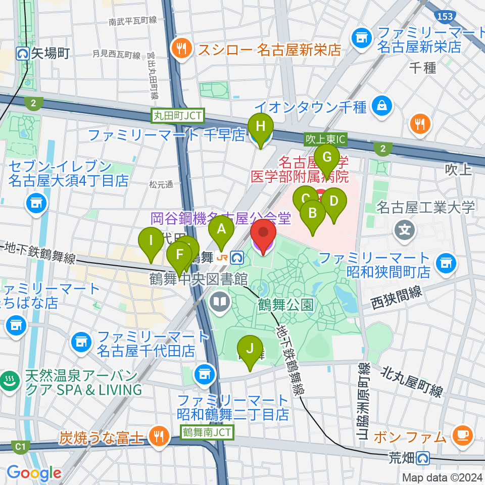 岡谷鋼機名古屋公会堂周辺のコンビニエンスストア一覧地図