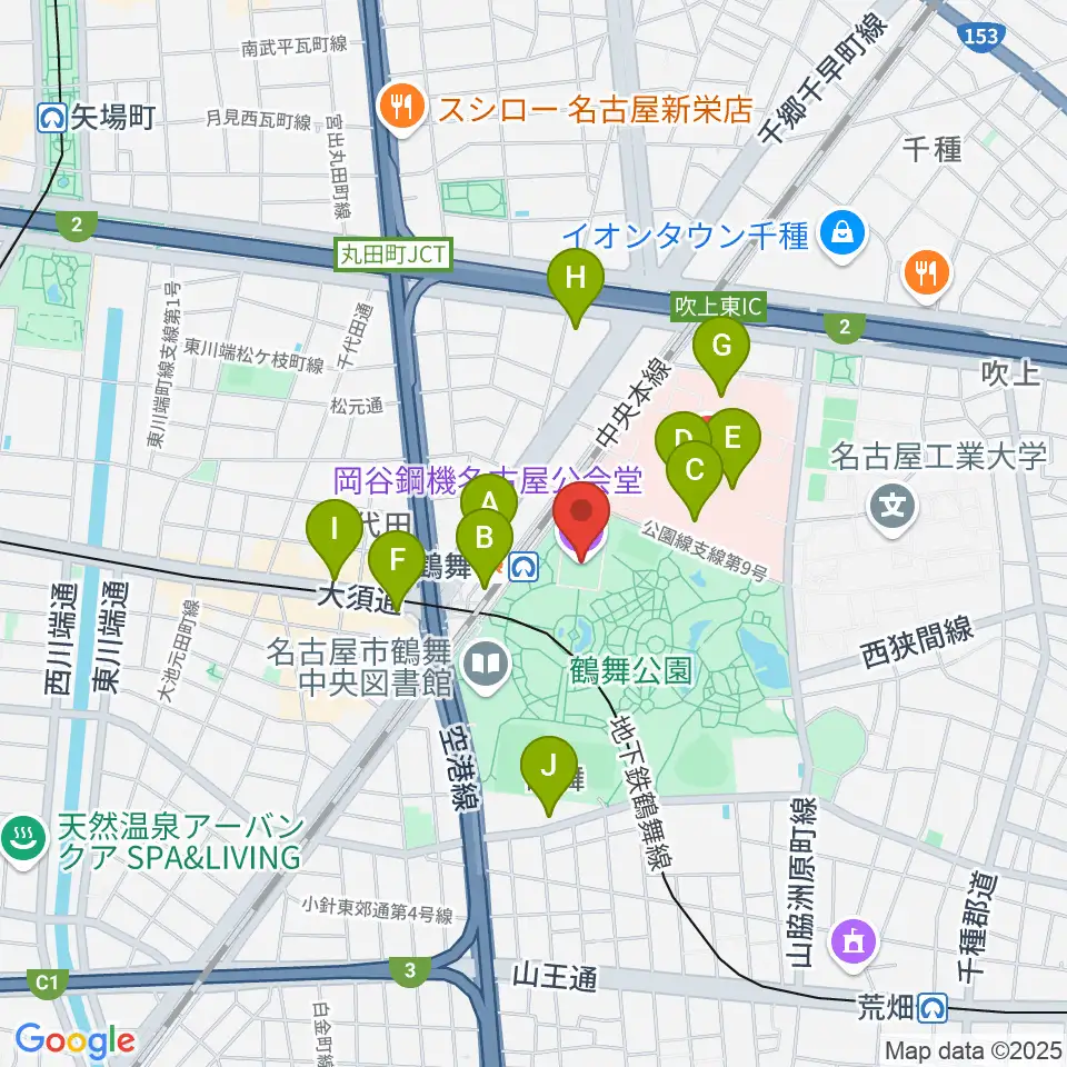 岡谷鋼機名古屋公会堂周辺のコンビニエンスストア一覧地図