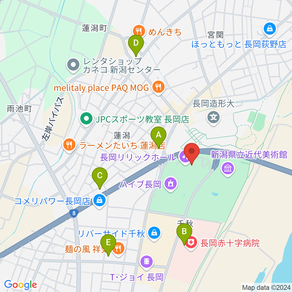 長岡リリックホール周辺のコンビニエンスストア一覧地図