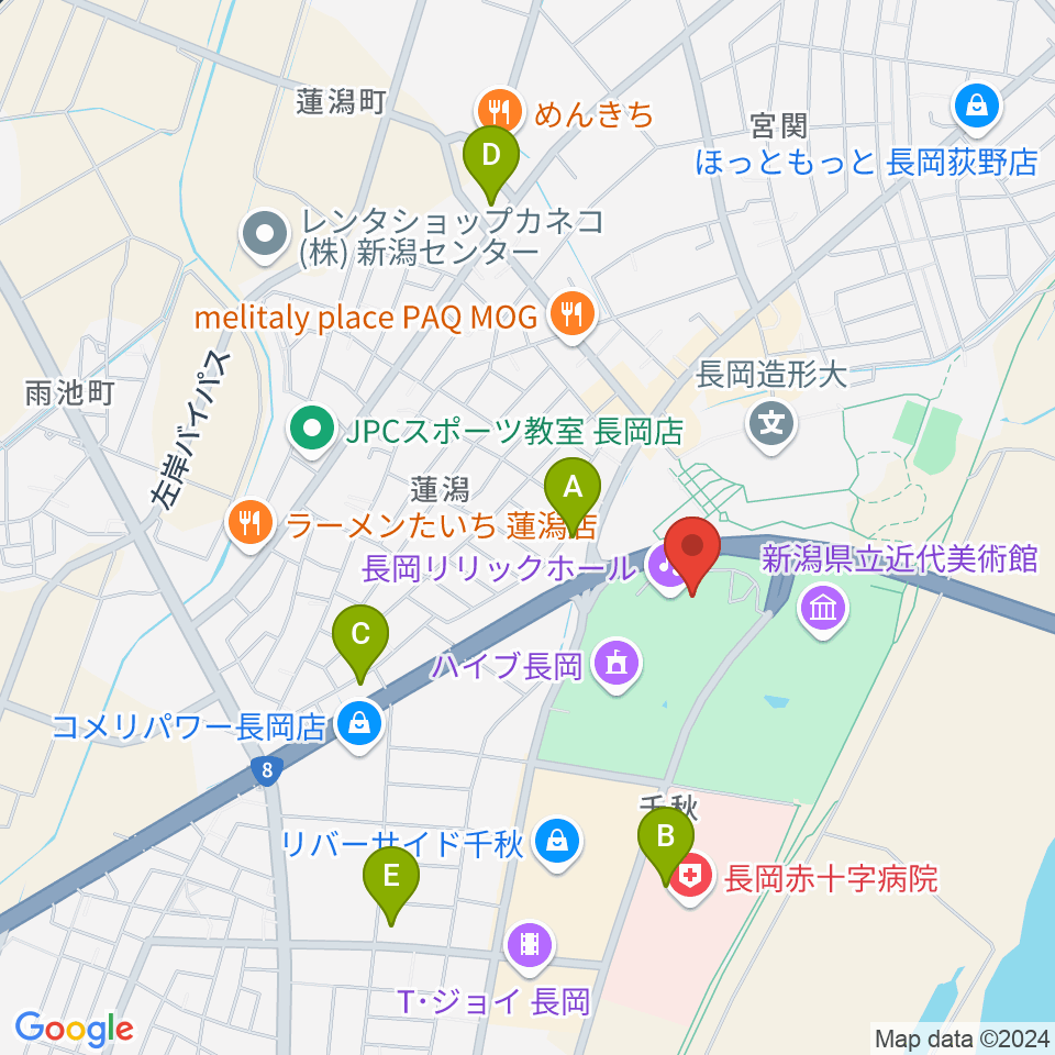 長岡リリックホール周辺のコンビニエンスストア一覧地図