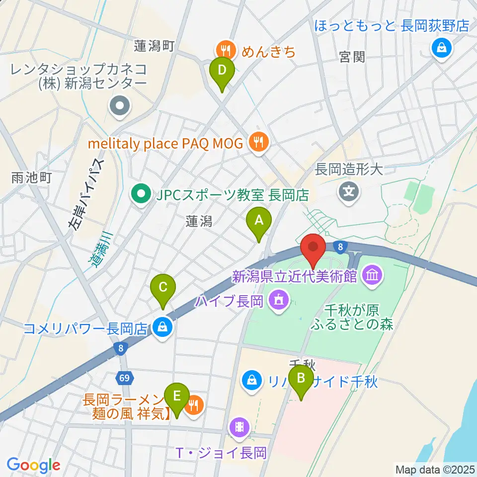 長岡リリックホール周辺のコンビニエンスストア一覧地図