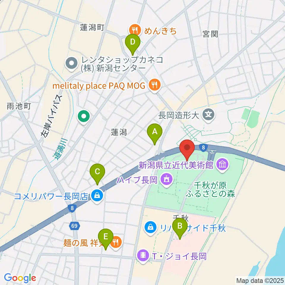 長岡リリックホール周辺のコンビニエンスストア一覧地図
