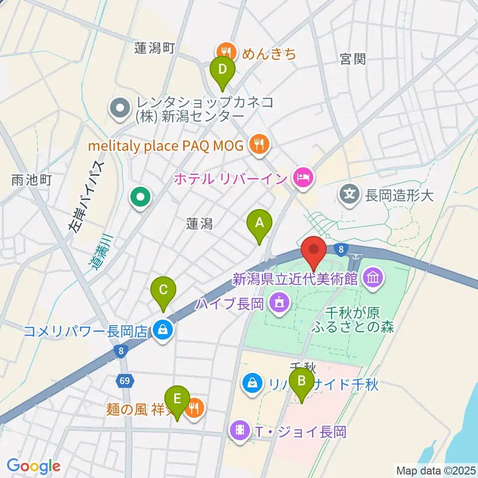 長岡リリックホール周辺のコンビニエンスストア一覧地図