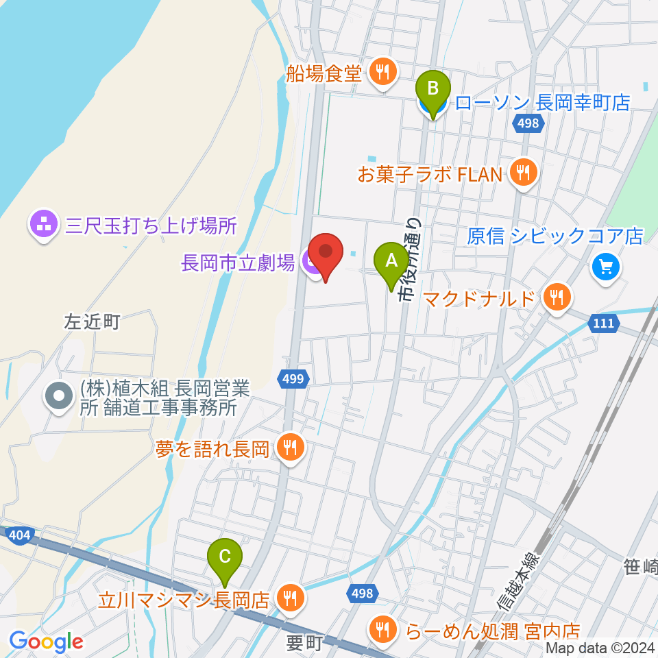 長岡市立劇場周辺のコンビニエンスストア一覧地図