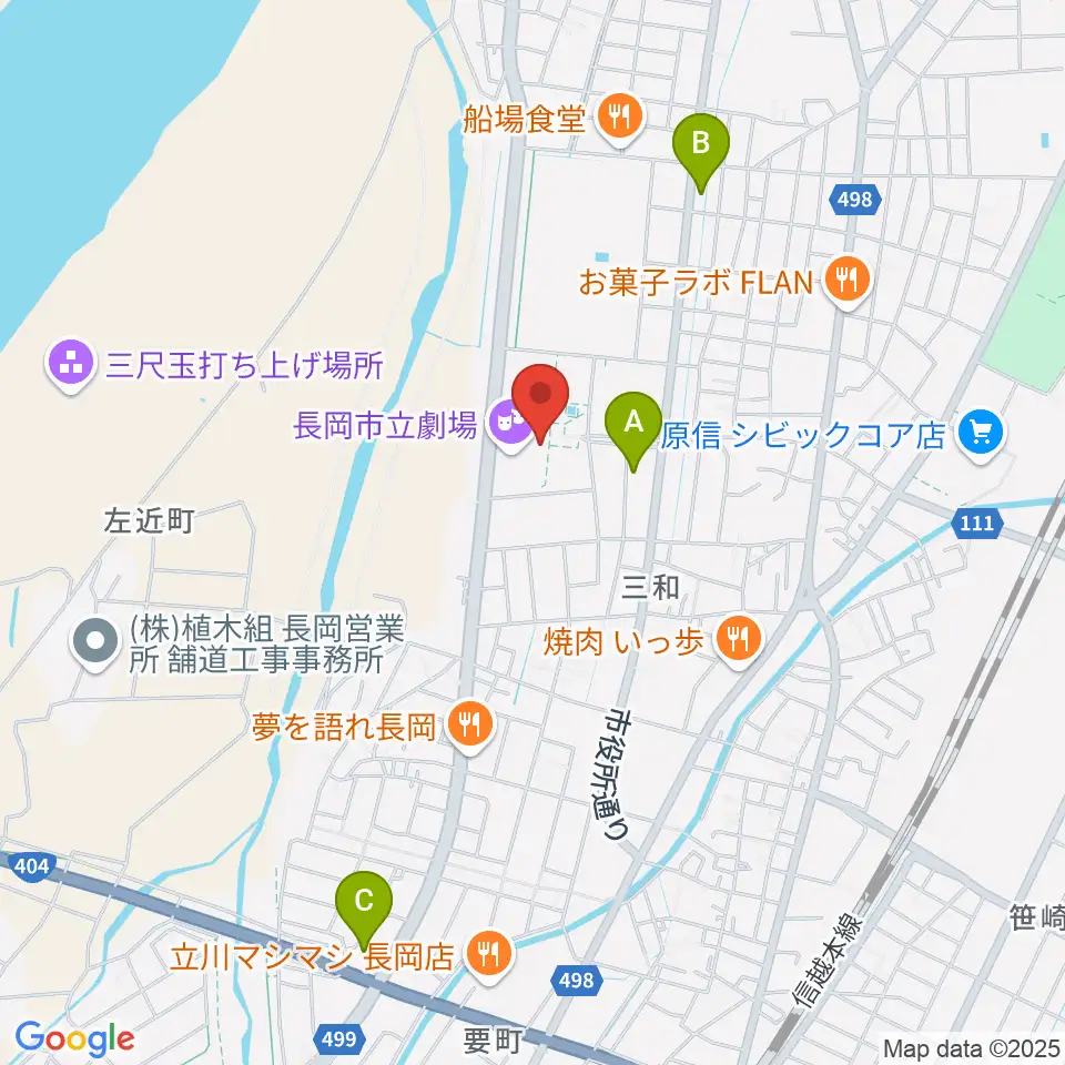 長岡市立劇場周辺のコンビニエンスストア一覧地図