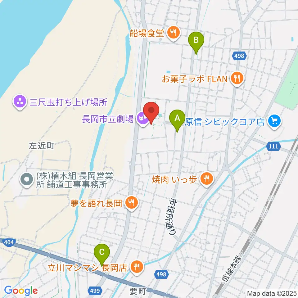 長岡市立劇場周辺のコンビニエンスストア一覧地図