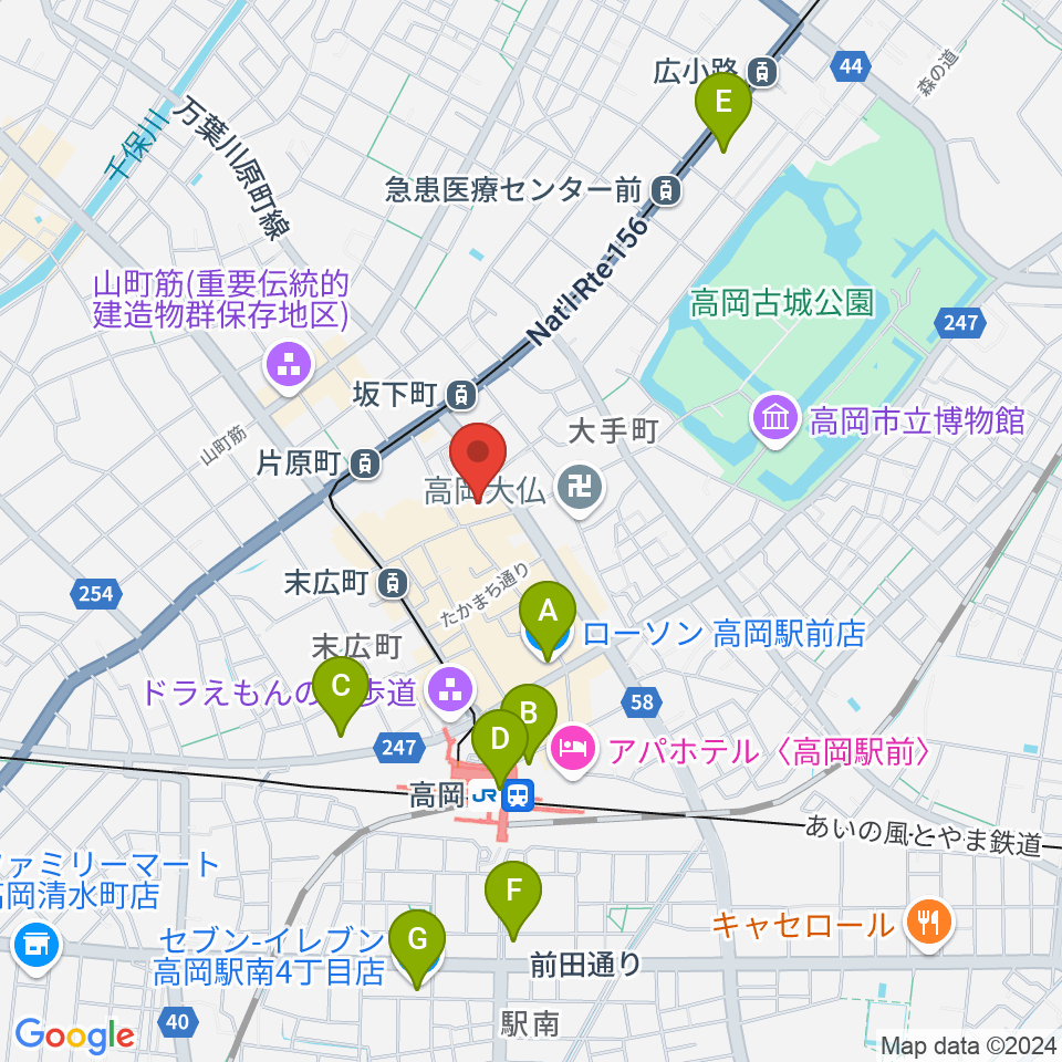 高岡クローバーホール周辺のコンビニエンスストア一覧地図