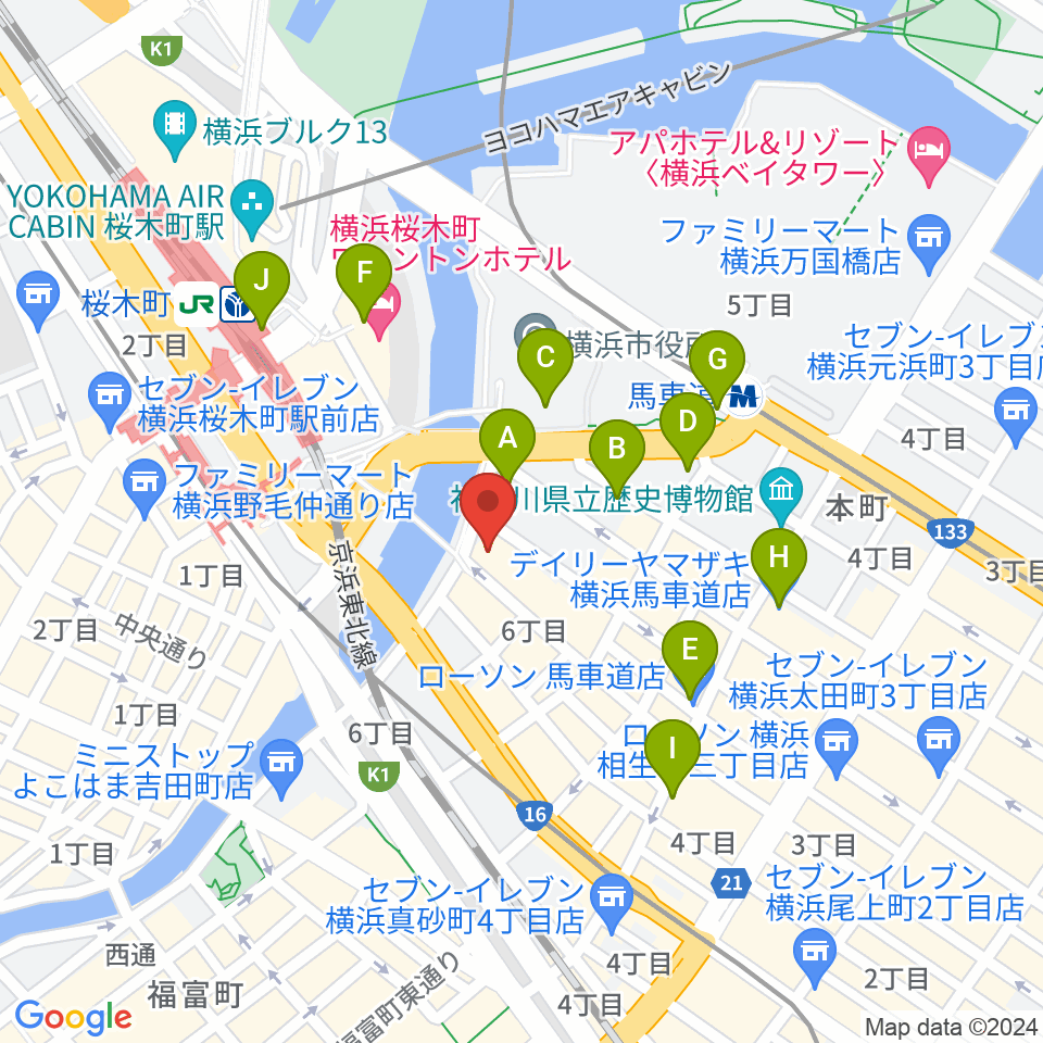 カワイ横浜周辺のコンビニエンスストア一覧地図