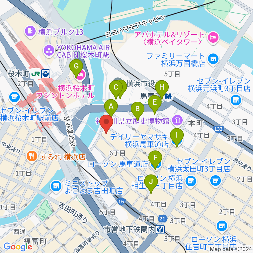 カワイ横浜周辺のコンビニエンスストア一覧地図