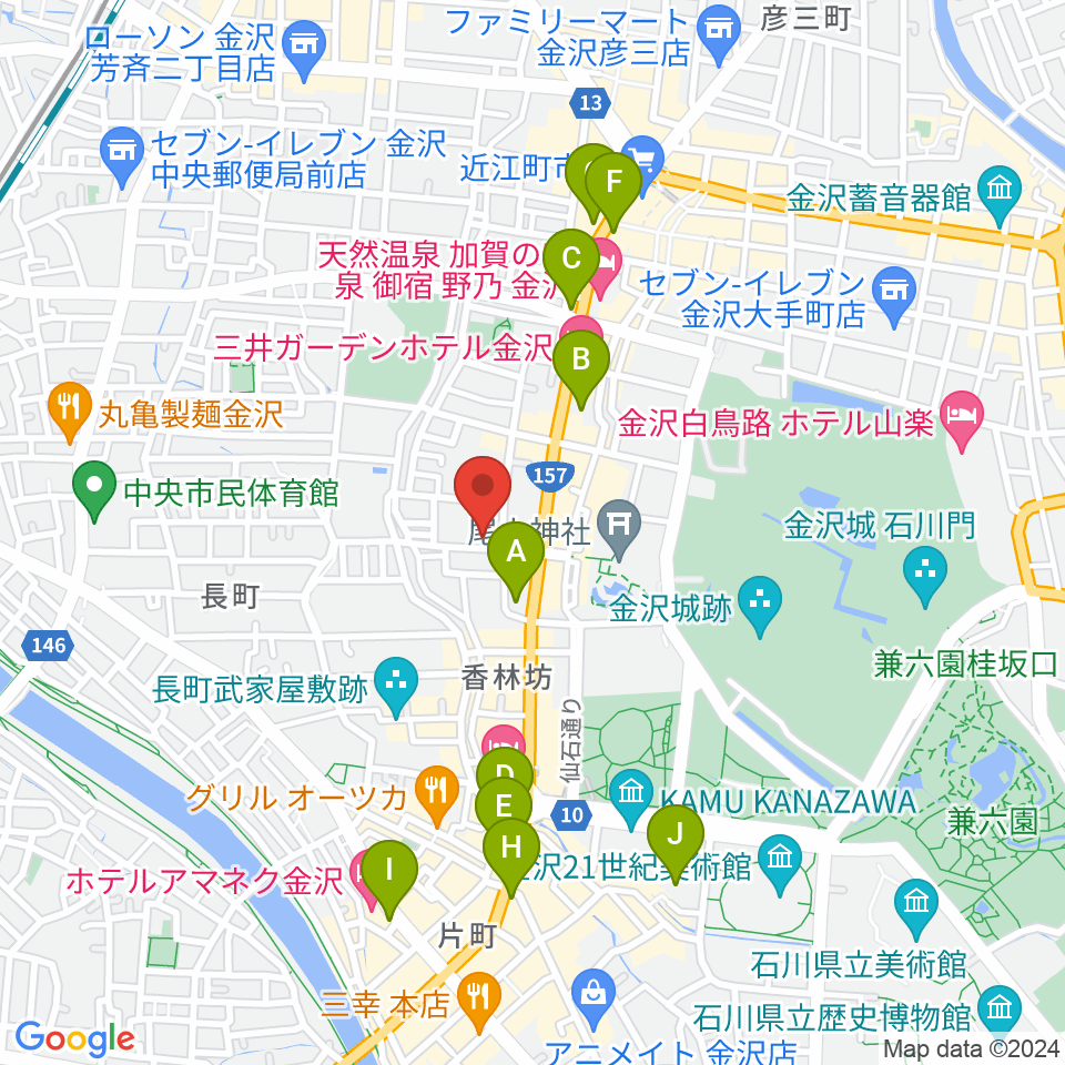 金沢市文化ホール周辺のコンビニエンスストア一覧地図