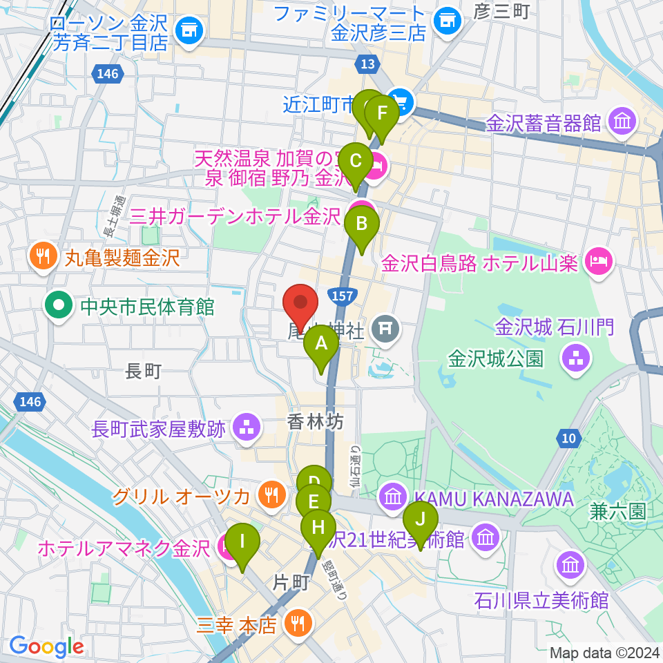 金沢市文化ホール周辺のコンビニエンスストア一覧地図