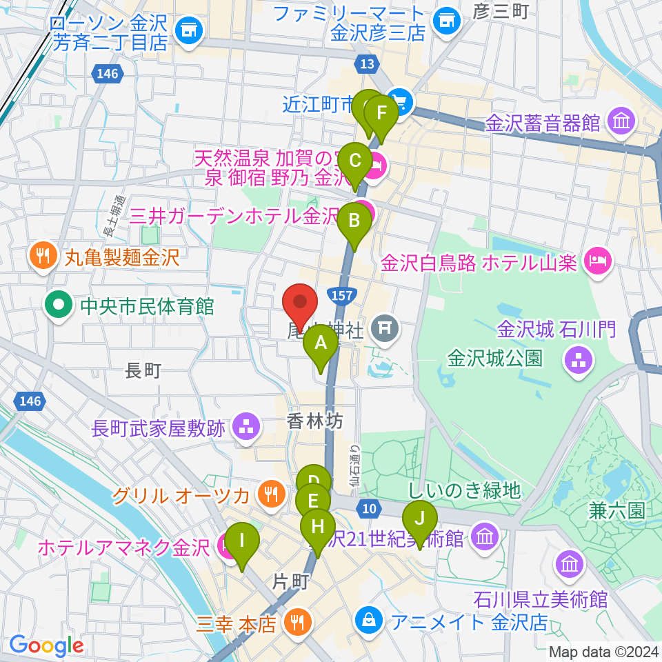 金沢市文化ホール周辺のコンビニエンスストア一覧地図