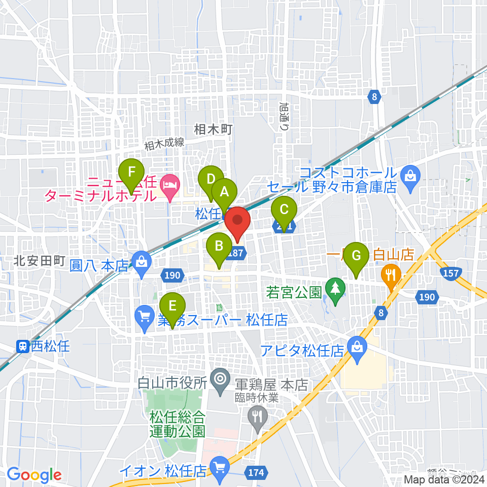 白山市松任学習センター プララ周辺のコンビニエンスストア一覧地図