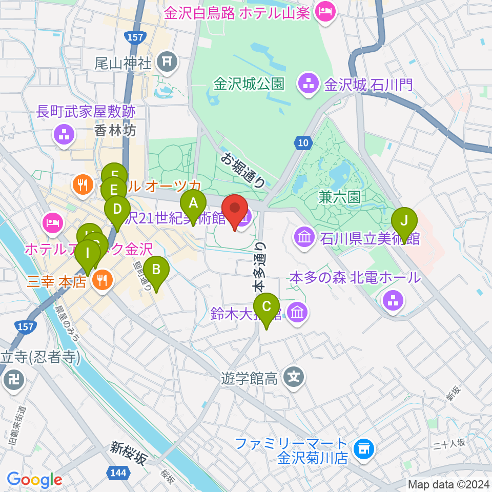 金沢21世紀美術館周辺のコンビニエンスストア一覧地図