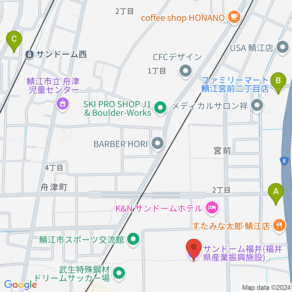 サンドーム福井周辺のコンビニエンスストア一覧地図