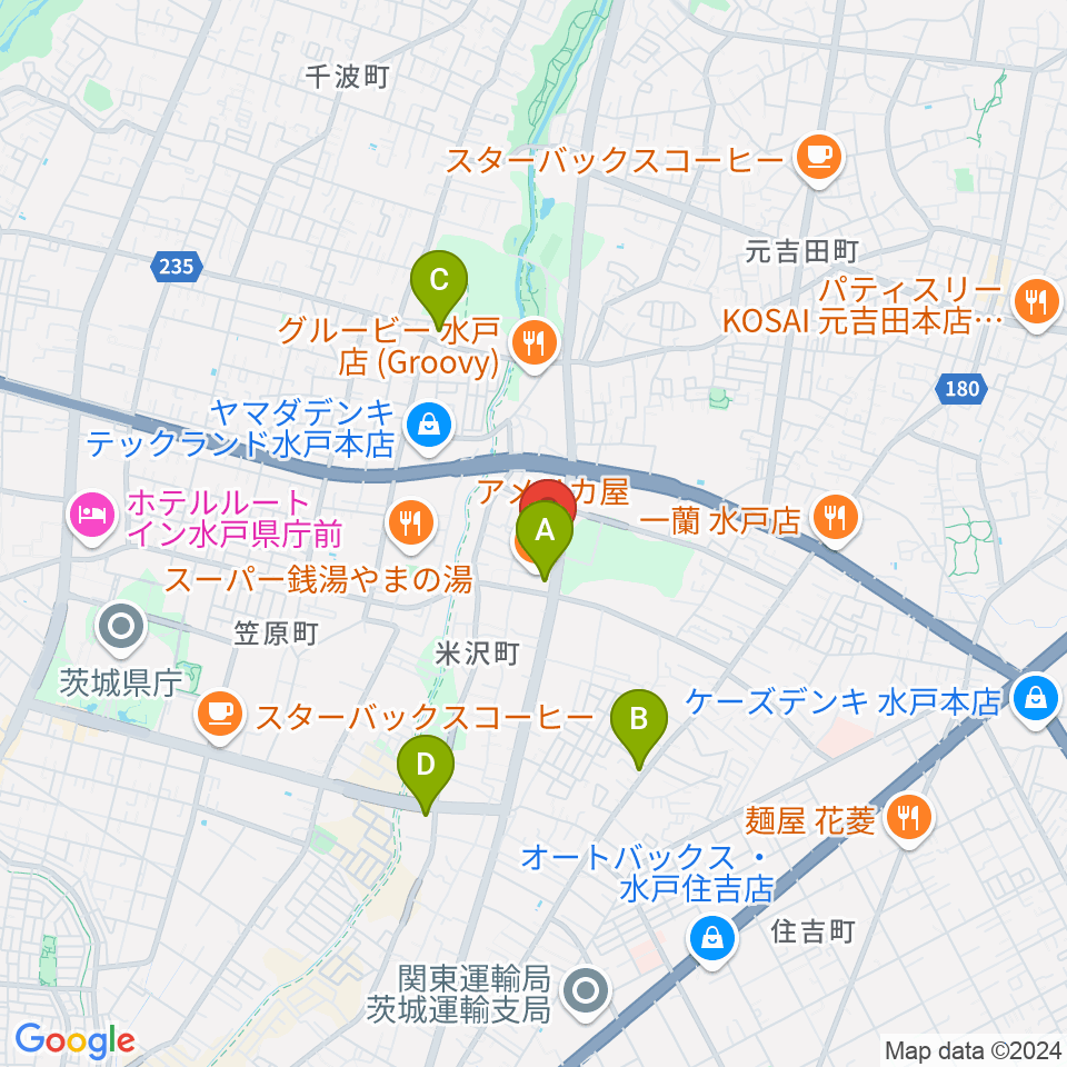 水戸90EAST周辺のコンビニエンスストア一覧地図