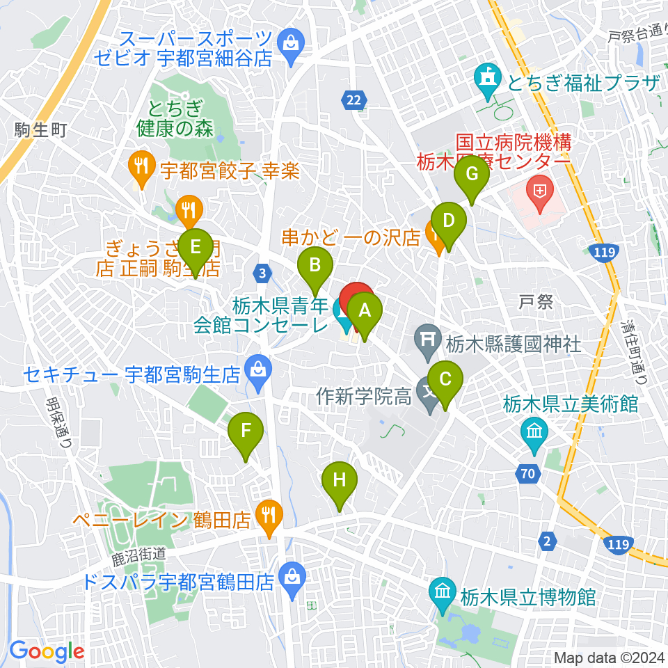 栃木県教育会館周辺のコンビニエンスストア一覧地図