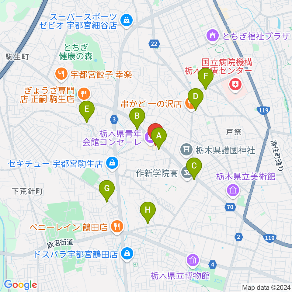 栃木県教育会館周辺のコンビニエンスストア一覧地図