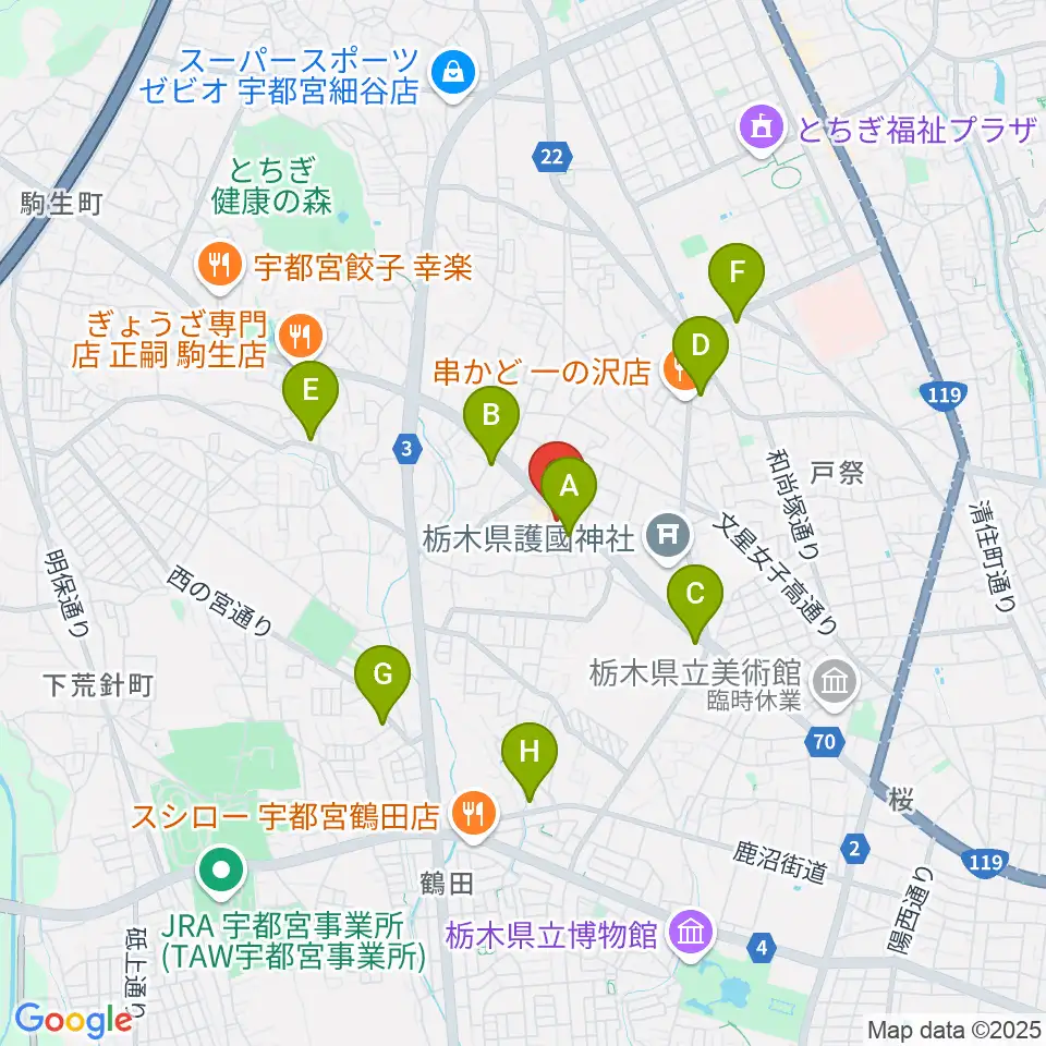 栃木県教育会館周辺のコンビニエンスストア一覧地図