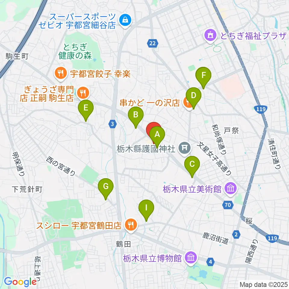 栃木県教育会館周辺のコンビニエンスストア一覧地図