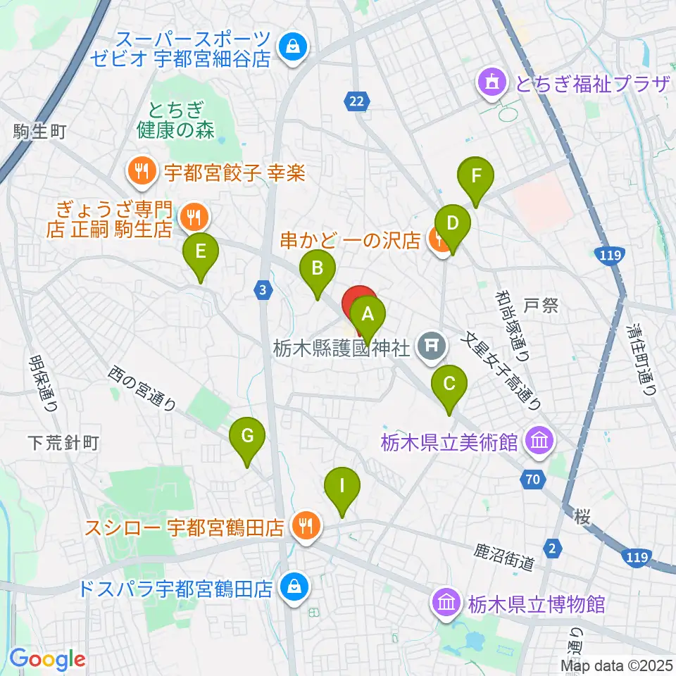 栃木県教育会館周辺のコンビニエンスストア一覧地図