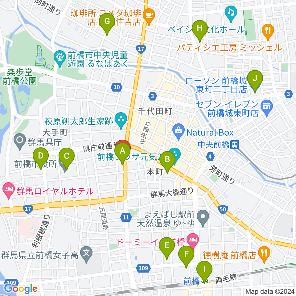 前橋DYVER周辺のコンビニエンスストア一覧地図