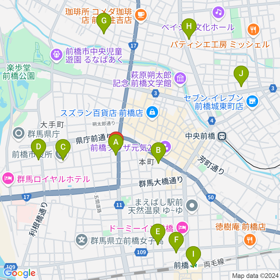 前橋DYVER周辺のコンビニエンスストア一覧地図