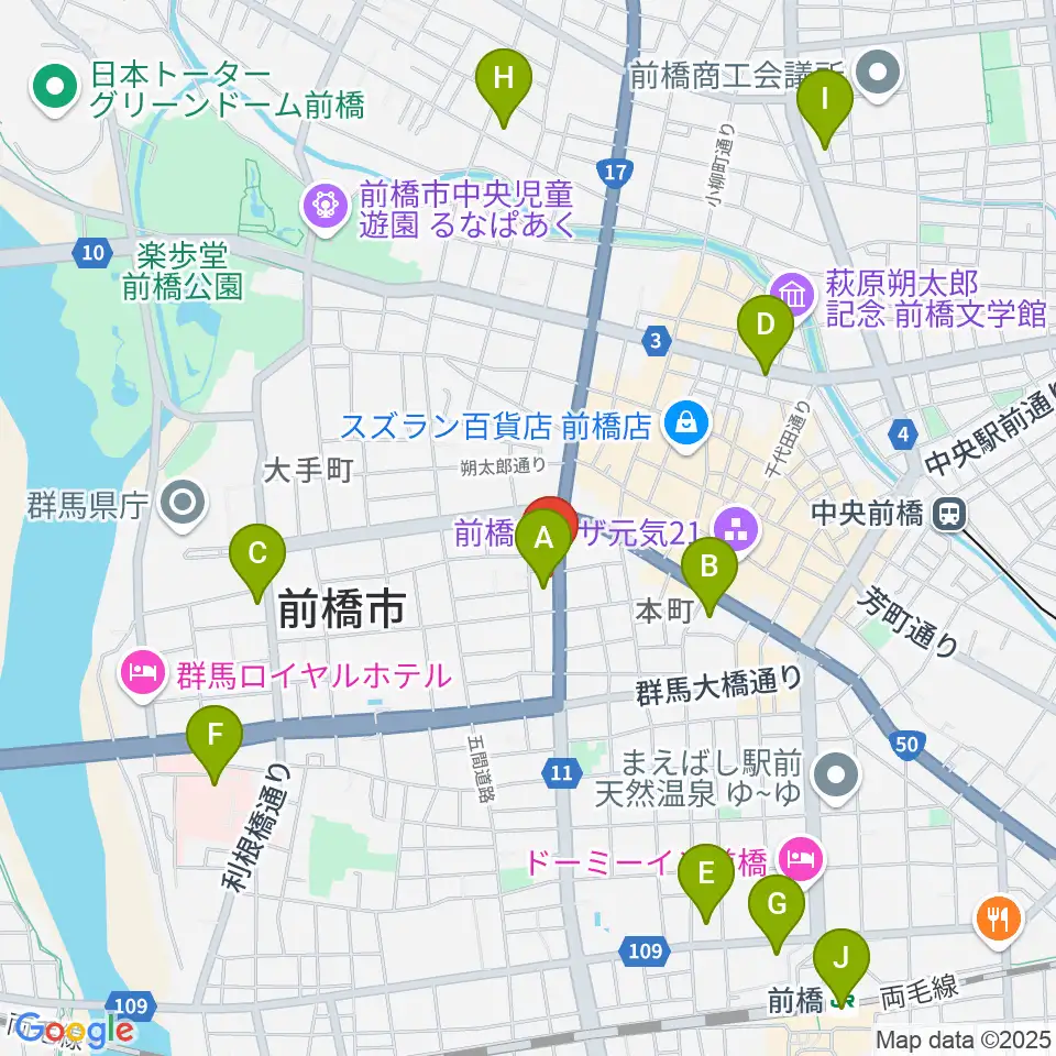 前橋DYVER周辺のコンビニエンスストア一覧地図