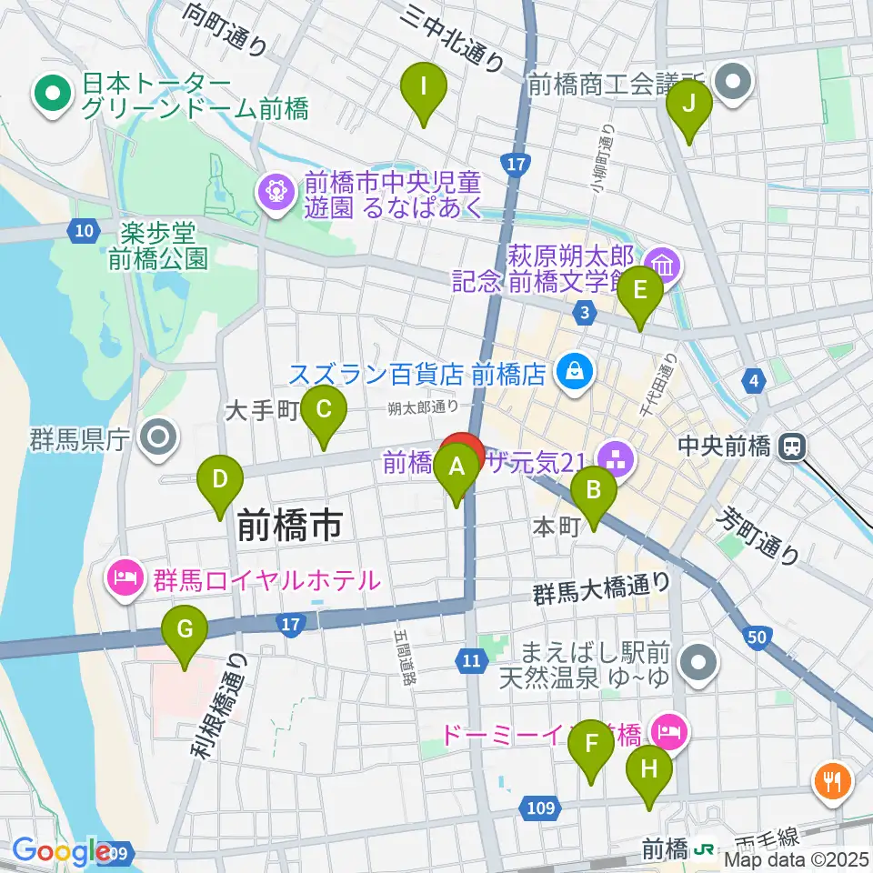 前橋DYVER周辺のコンビニエンスストア一覧地図