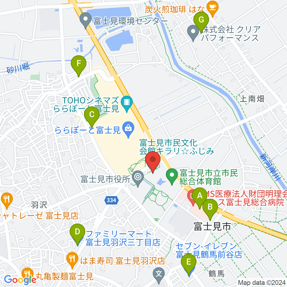 富士見市民文化会館キラリふじみ周辺のコンビニエンスストア一覧地図