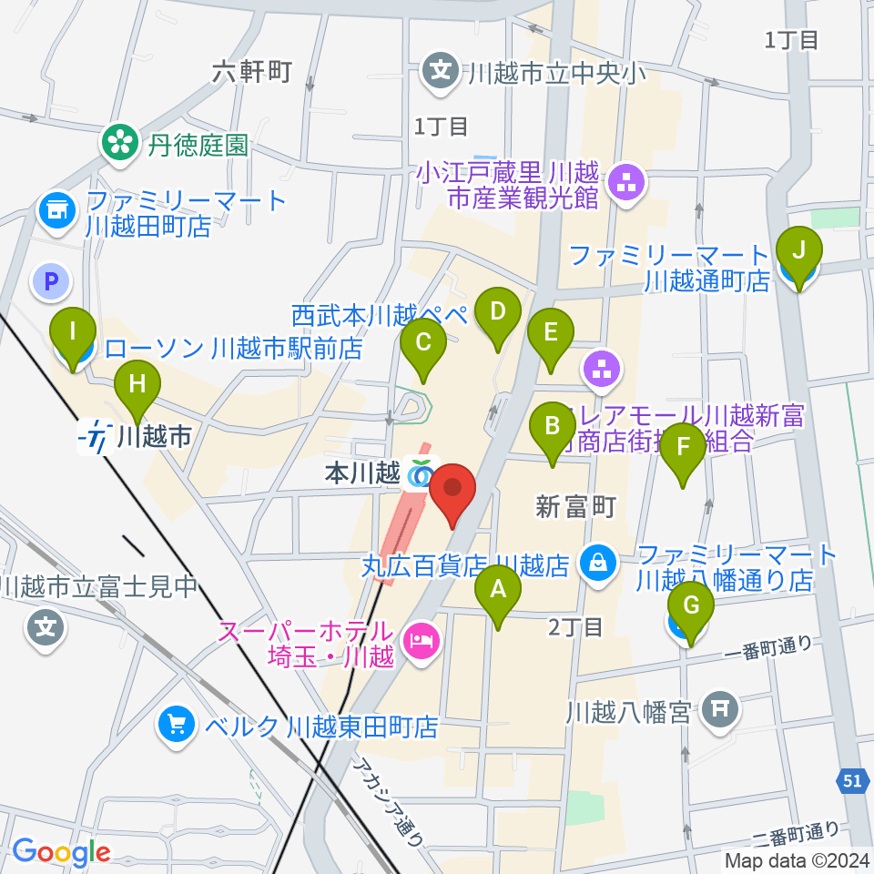 川越Step Heaven（ステップヘブン）周辺のコンビニエンスストア一覧地図