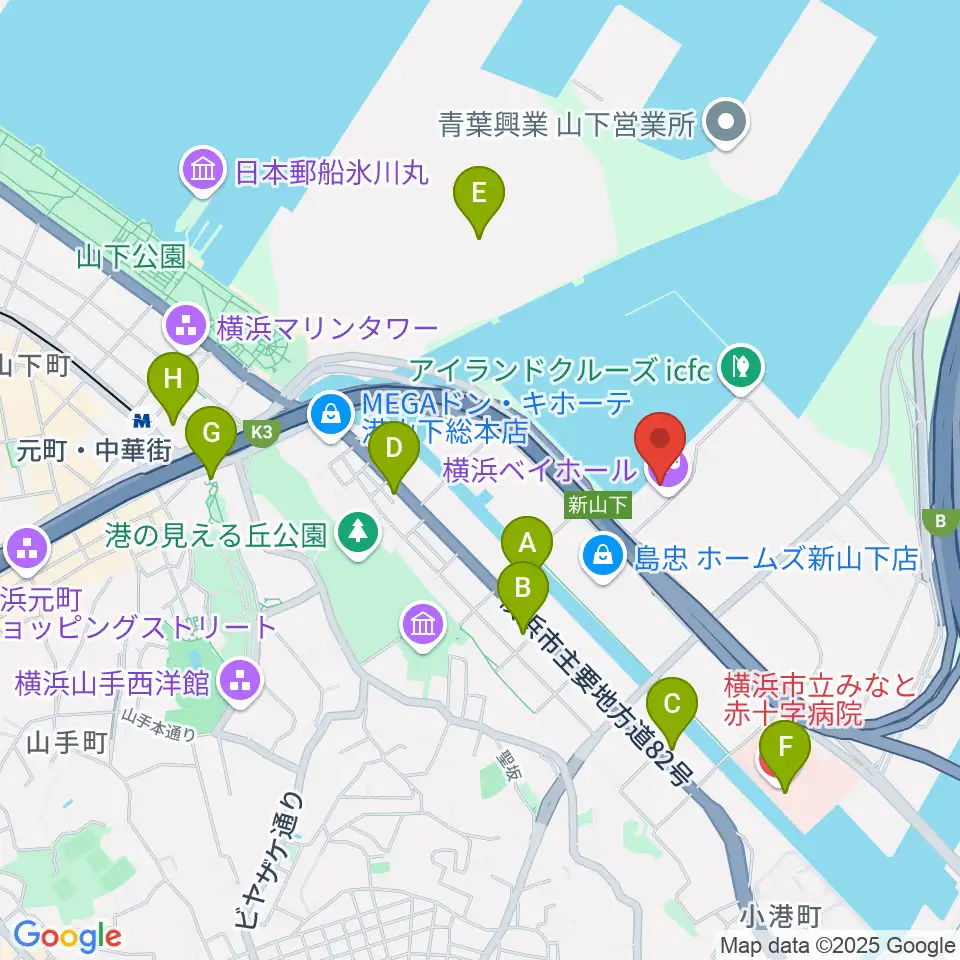 横浜ベイホール周辺のコンビニエンスストア一覧地図