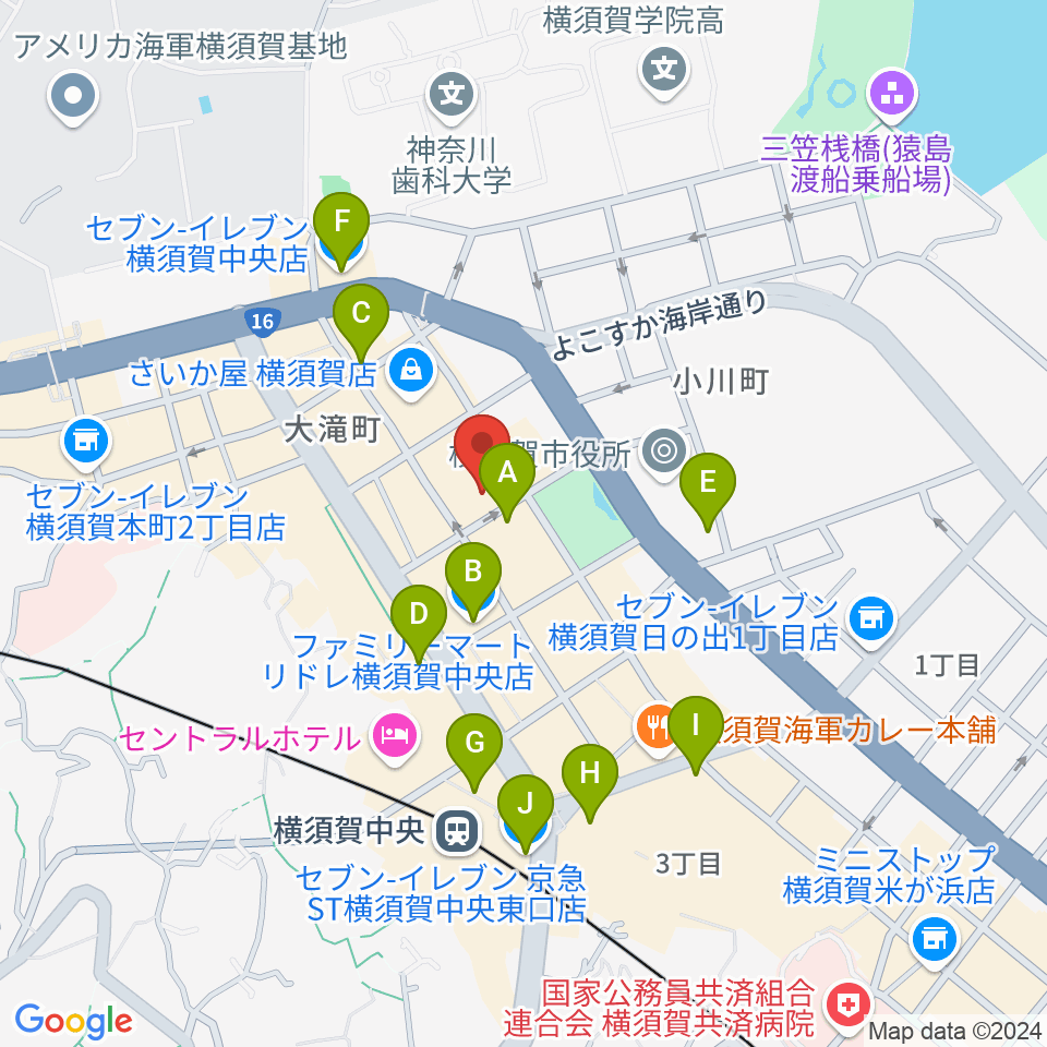 横須賀ヤンガーザンイエスタディ周辺のコンビニエンスストア一覧地図