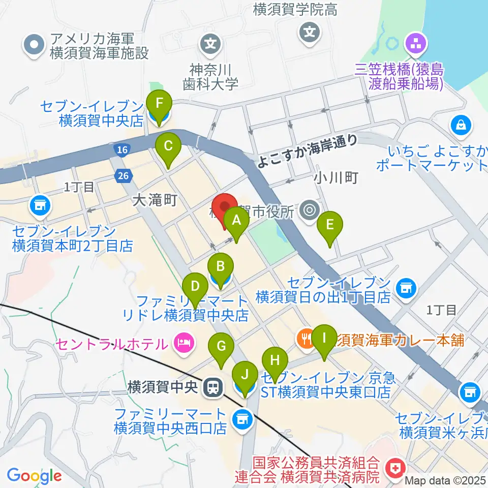 横須賀ヤンガーザンイエスタディ周辺のコンビニエンスストア一覧地図