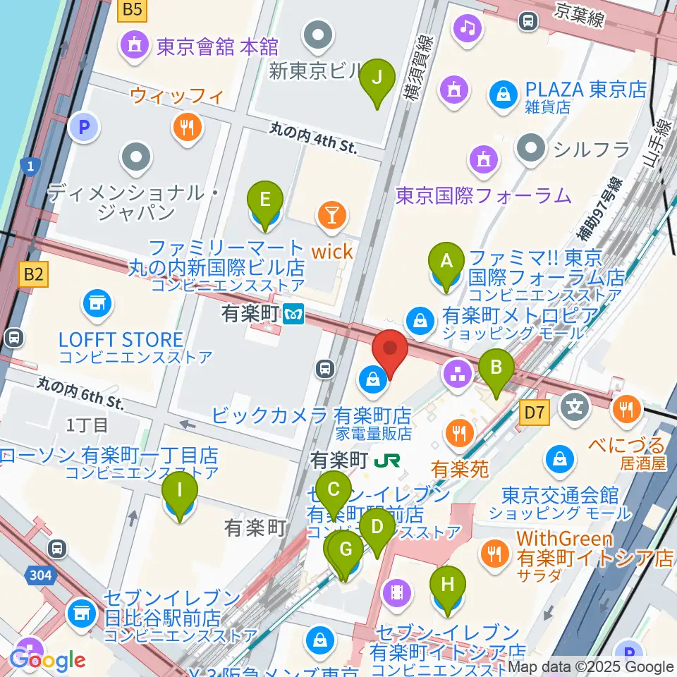 有楽町よみうりホール周辺のコンビニエンスストア一覧地図