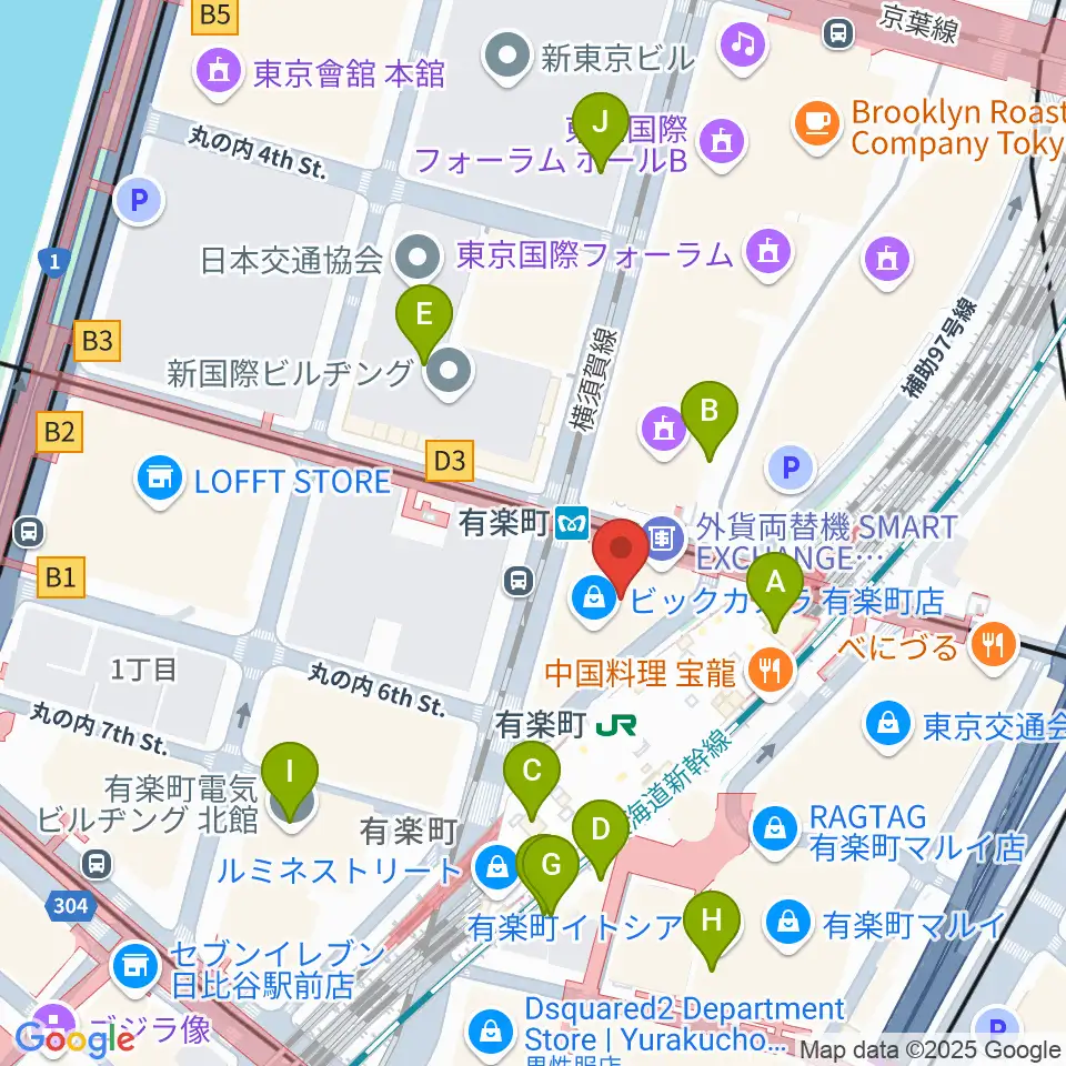 有楽町よみうりホール周辺のコンビニエンスストア一覧地図