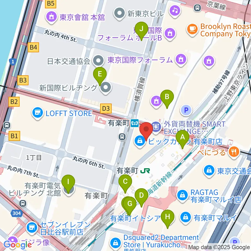 有楽町よみうりホール周辺のコンビニエンスストア一覧地図