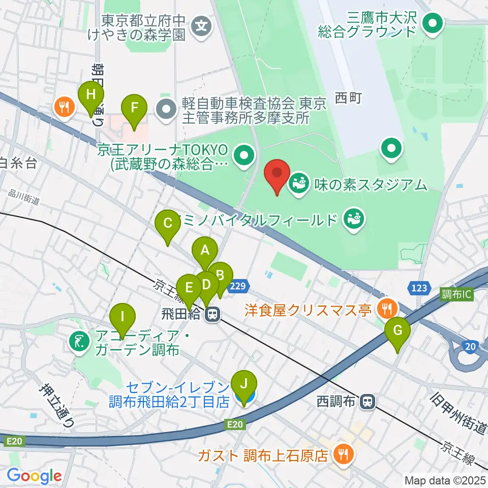 味の素スタジアム周辺のコンビニエンスストア一覧地図