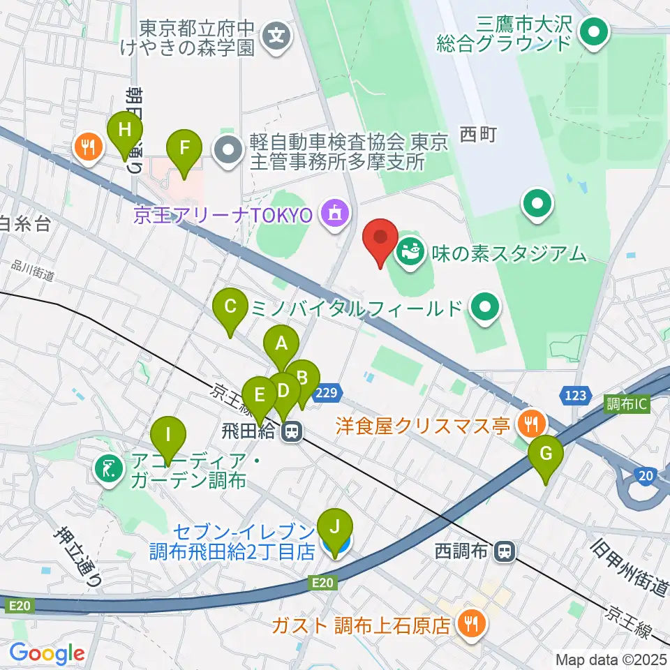 味の素スタジアム周辺のコンビニエンスストア一覧地図