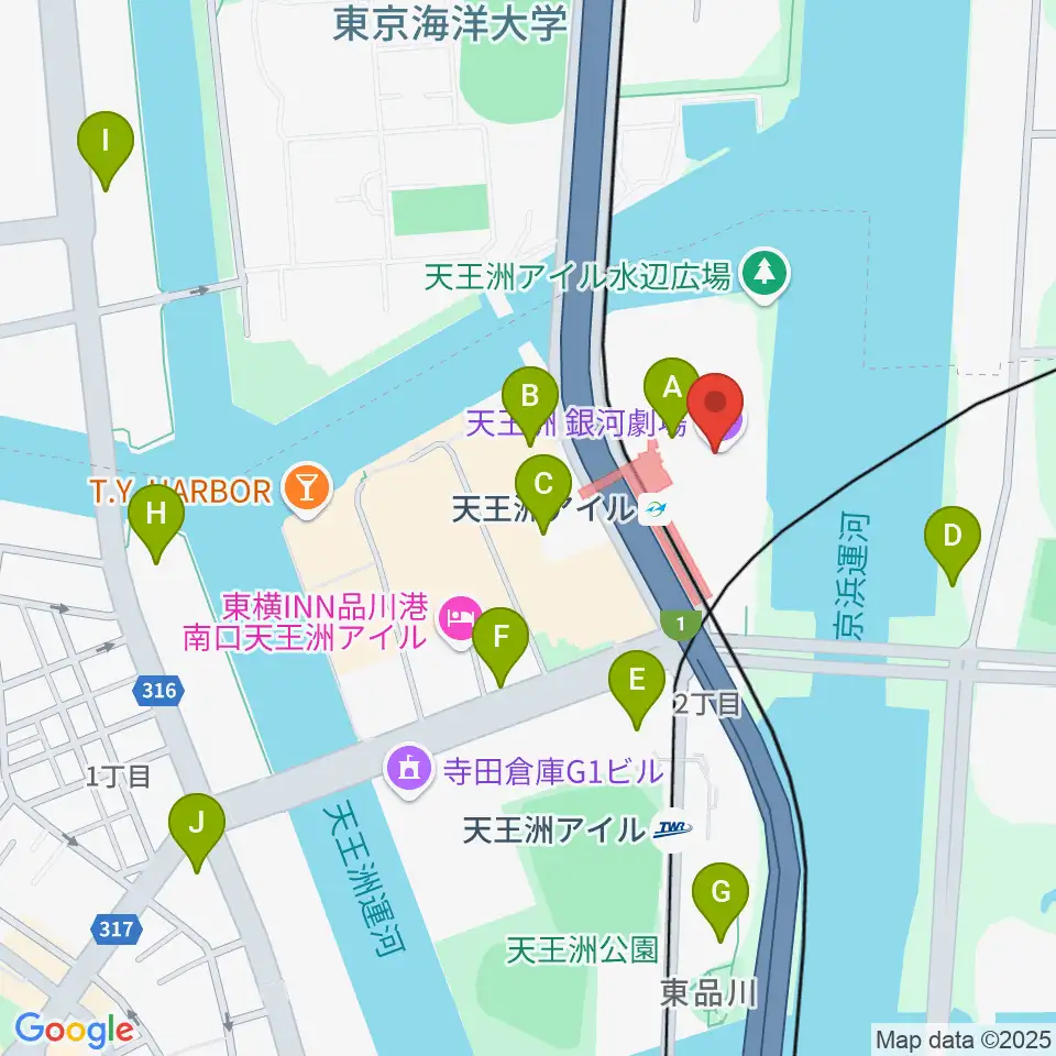 天王洲 銀河劇場周辺のコンビニエンスストア一覧地図