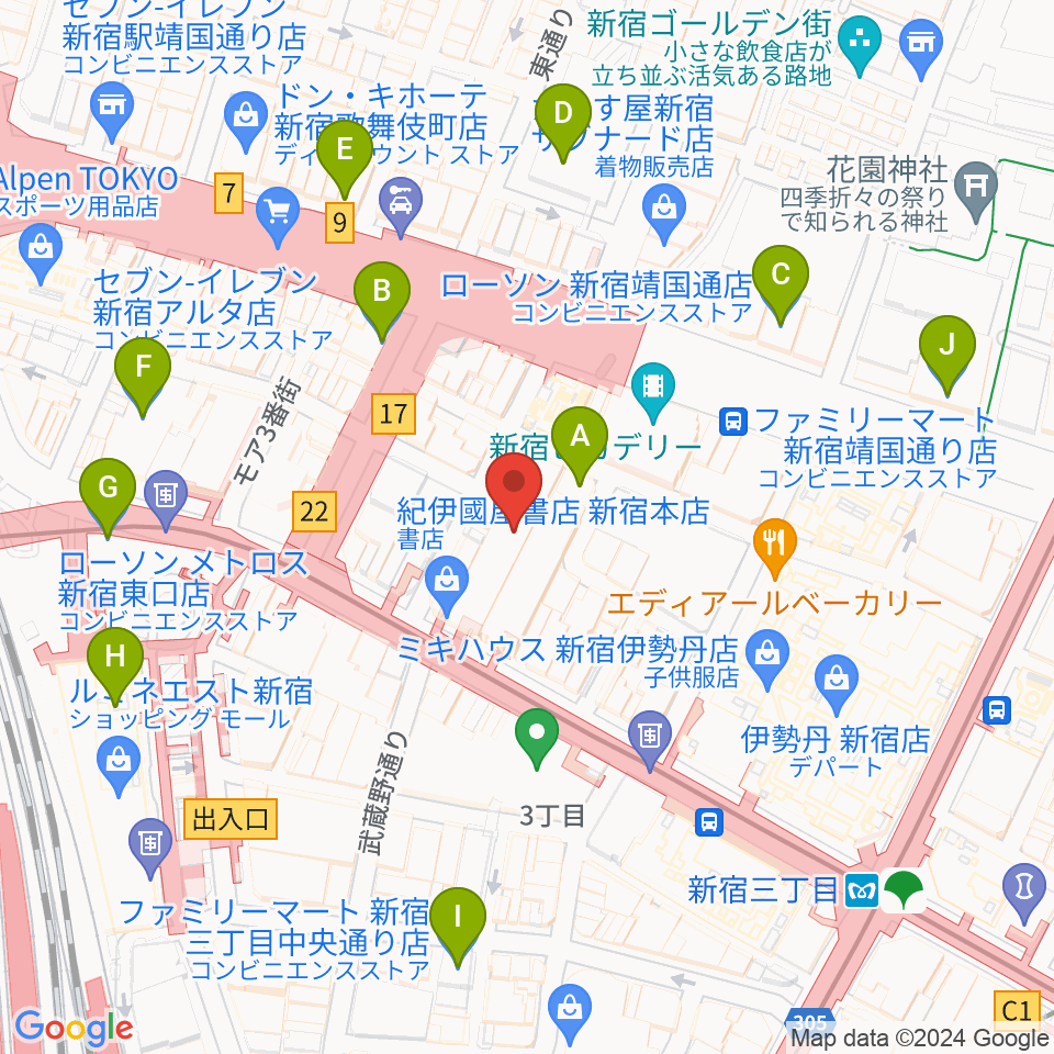 紀伊國屋ホール周辺のコンビニエンスストア一覧地図