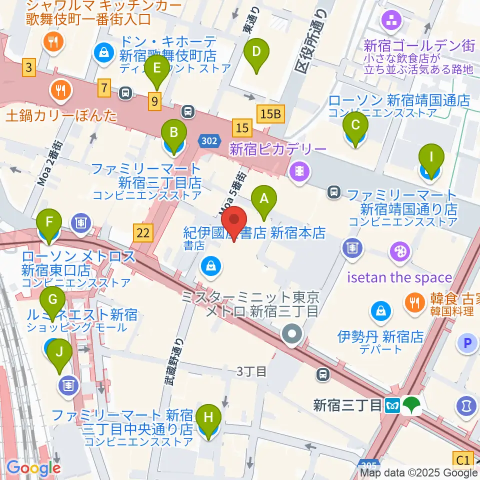 紀伊國屋ホール周辺のコンビニエンスストア一覧地図