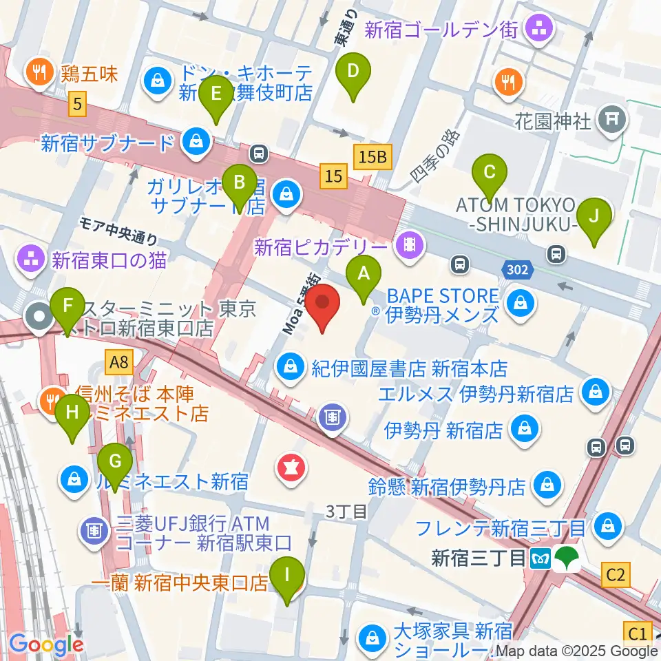 紀伊國屋ホール周辺のコンビニエンスストア一覧地図