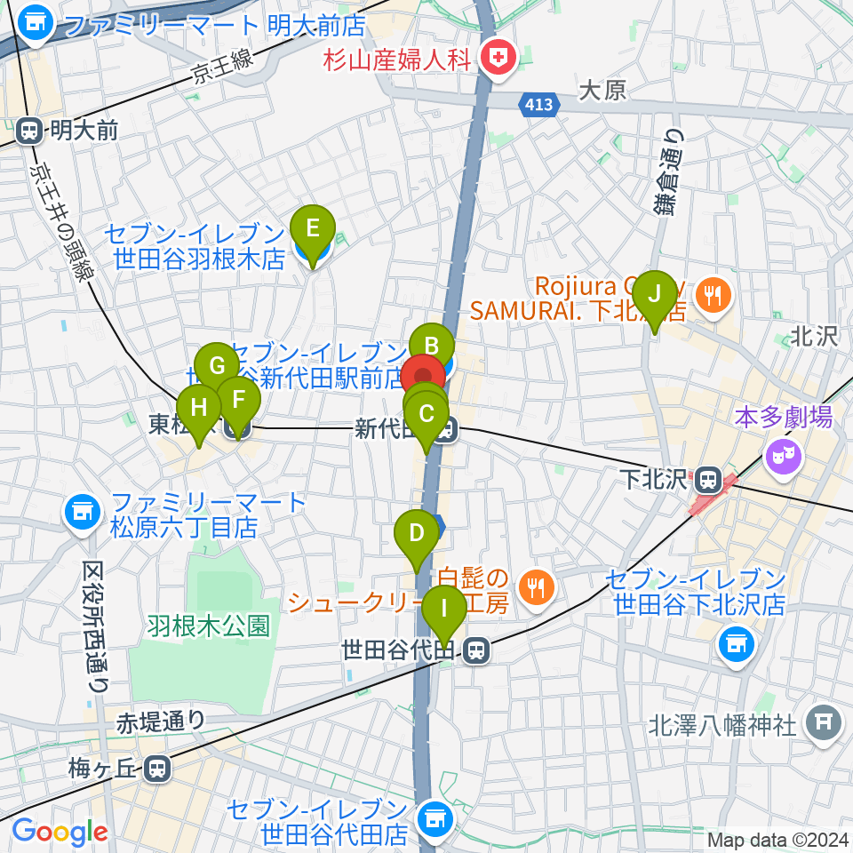 新代田FEVER周辺のコンビニエンスストア一覧地図